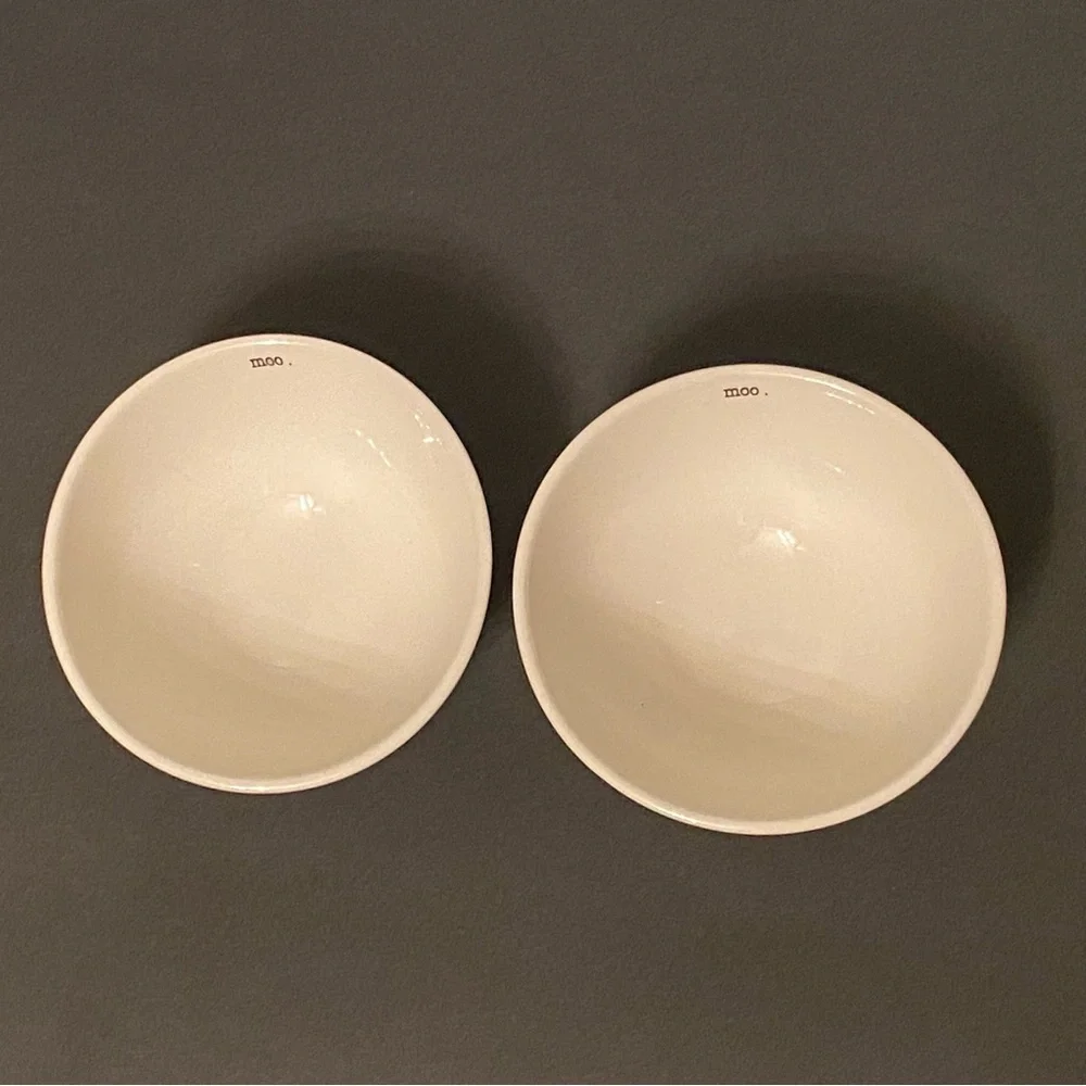 RAE DUNN CEREAL BOWLS PAIR FARM LINE RETIRED WHITE BLACK COW MOO 5.75” HOME